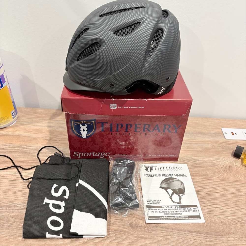 Tipperary Sportage 8500 Carbon Fiber Equestrian Helmet Women  Large Grey Matte